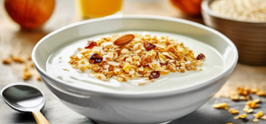 Schale Müsli mit Joghurt und Nüssen