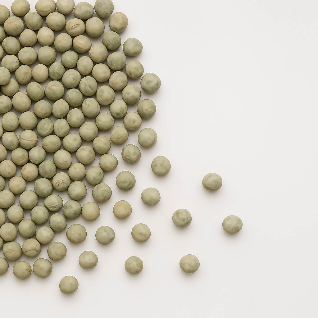 Close-up of dried green peas on white surface