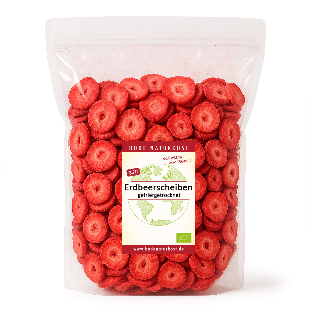 Resealable bag of freeze-dried strawberry slices