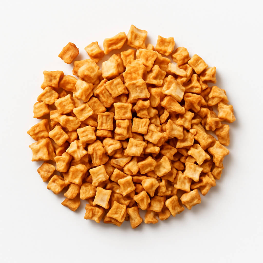 Pile of small golden crunchy snack pillows