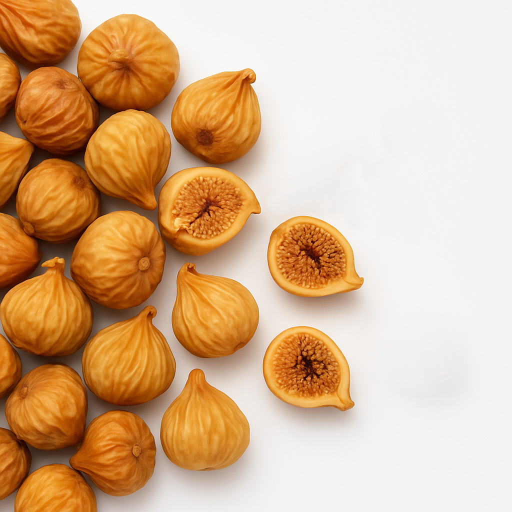 Dried Figs - Natural Sweet Snack Dried figs, whole and halved on white background