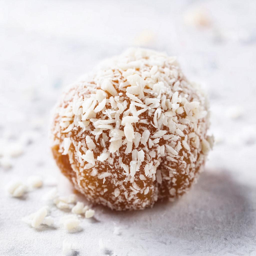 Close-up coconut truffle on white background