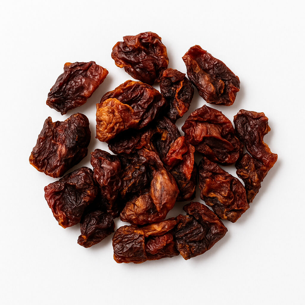 Dried cherries on white background Pile of dried cherries