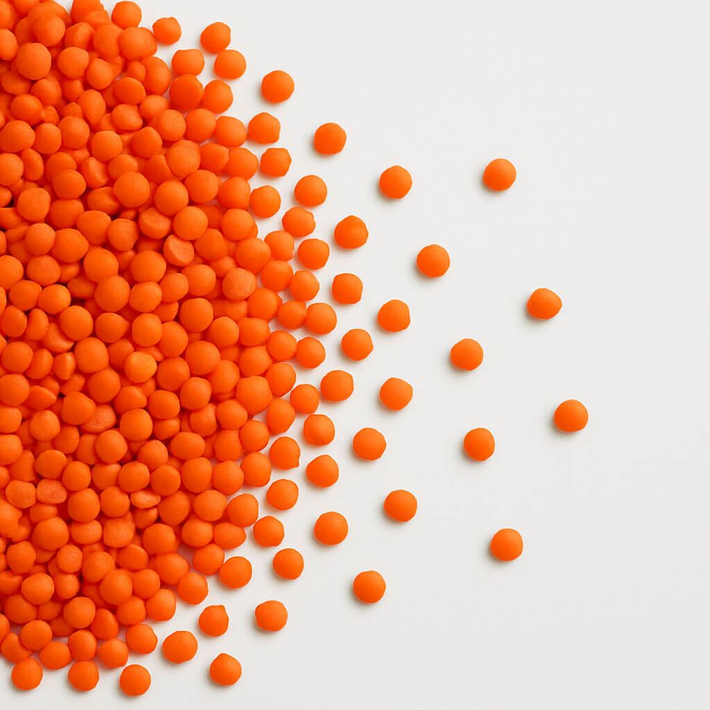Close-up of scattered orange round sprinkles