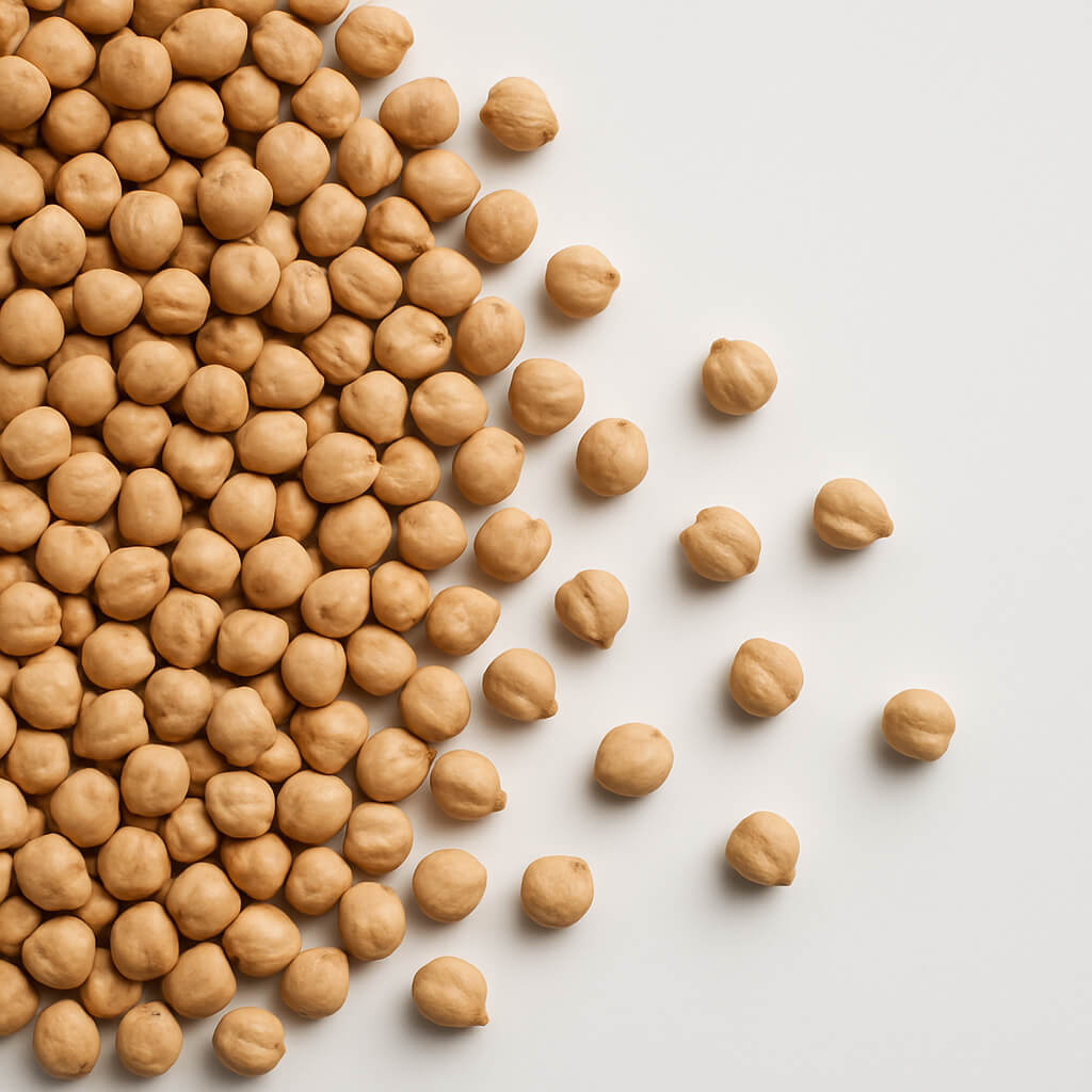 Close-up of dry chickpeas scattered on white