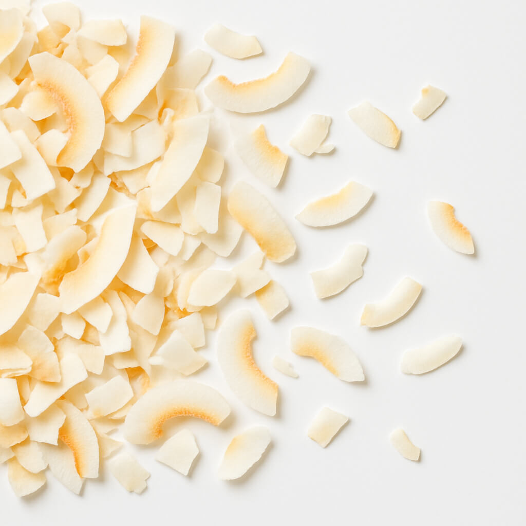 Close-up of toasted coconut flakes
