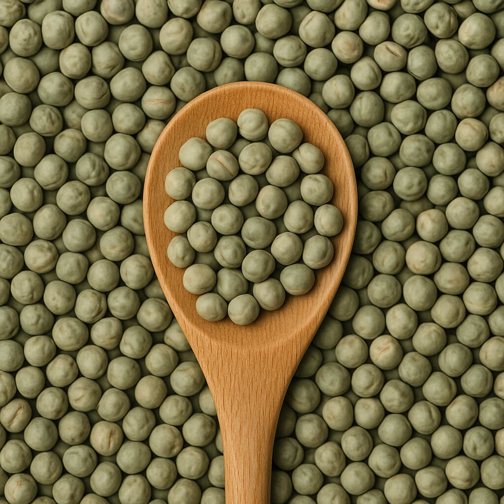 Wooden spoon filled with dried green peas