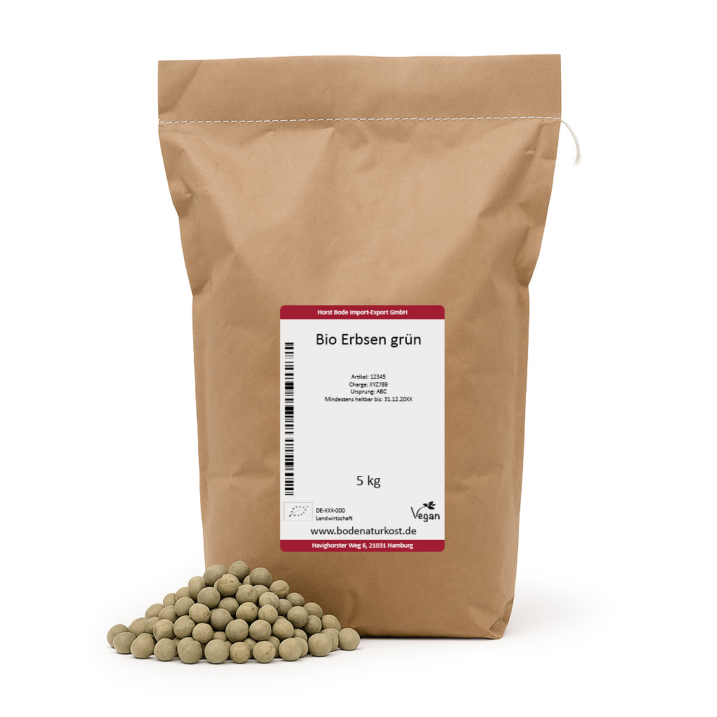 5kg paper bag of organic green peas with loose peas