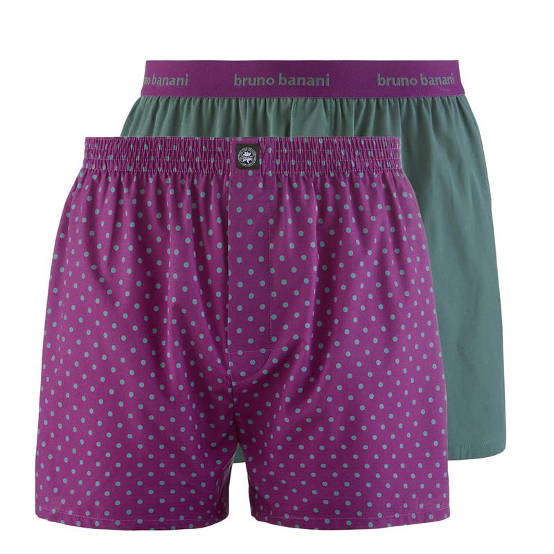 Bruno Banani 2er Pack Herren Webboxershort Purple Print/Tannengrün