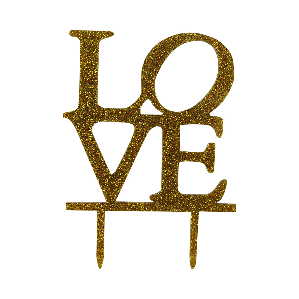 Cake-Topper "Love" Glitter Gold