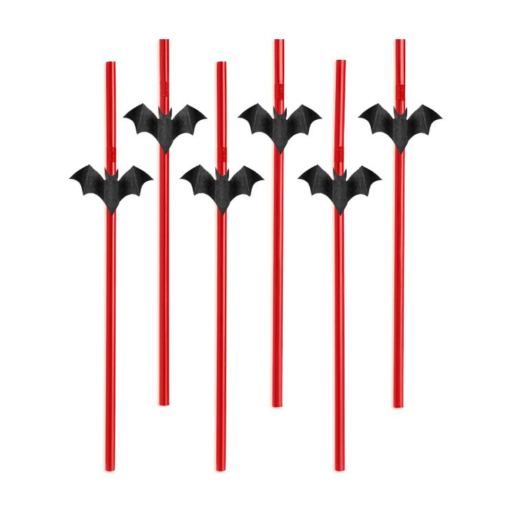 Partydeco Papier Strohhalme Halloween Fledermäuse 6 Stück