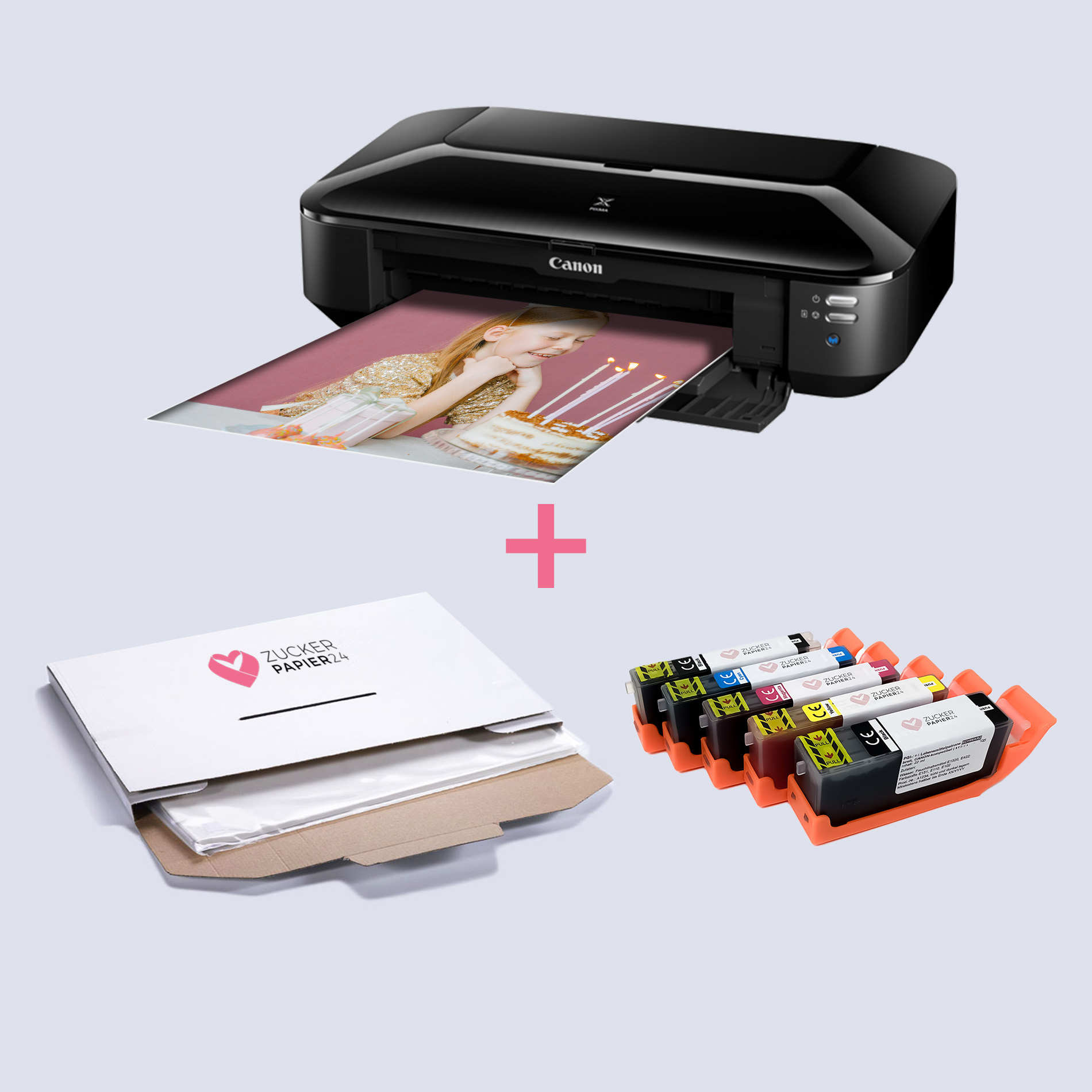Lebensmitteldruck-Starter-Set-A3-Zuckerpapier24 Lebensmitteldruck Starter Set - A3 / A4 Drucker + Dekorpapier Plus A3 + 1 Satz Lebensmitteltinte