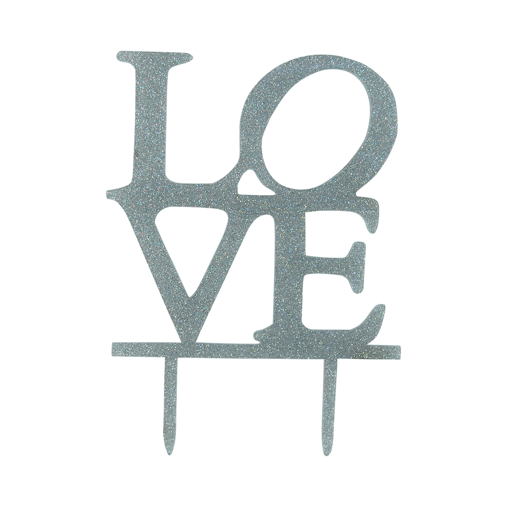 Cake-Topper "Love" Glitter Silber