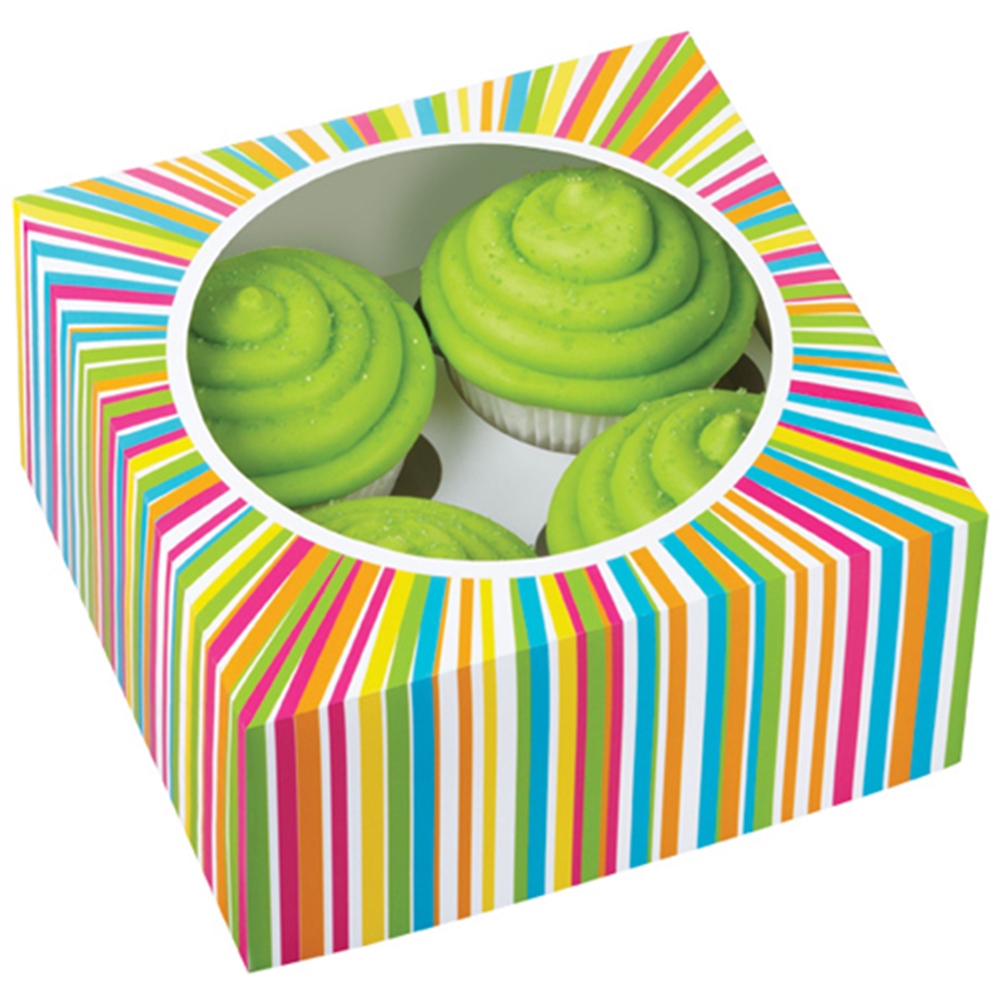 903_0mNbvJa7fVDv76 Wilton Cupcake Box bunt für 4 Stück/ 3er Pack