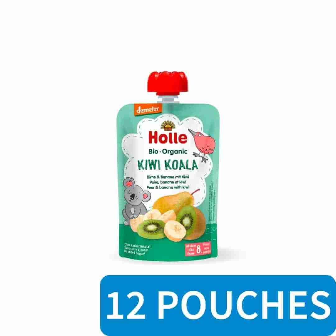 12x Holle Fruit Pouches - Kiwi Koala - Pear & Banana with Kiwi