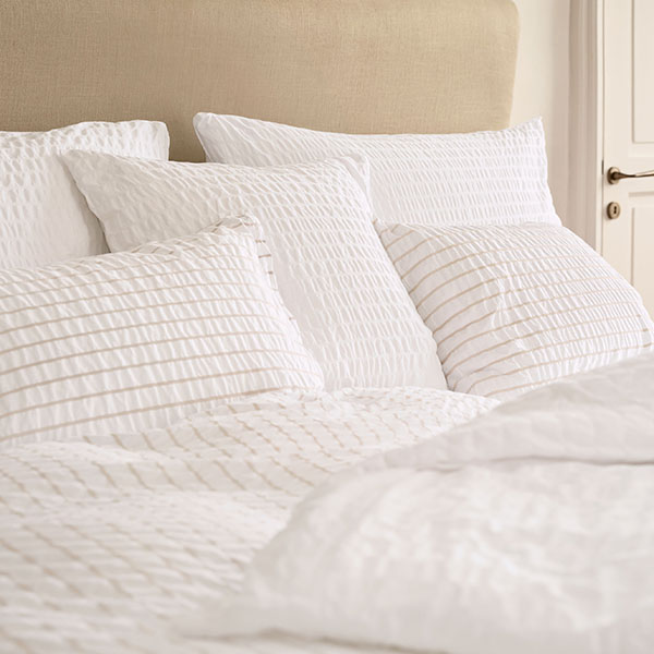 Bettwäsche, Kissen, Streifen, Weiß, Bettbezug, bed, duvet, Kissen, weiß, texturiert, 