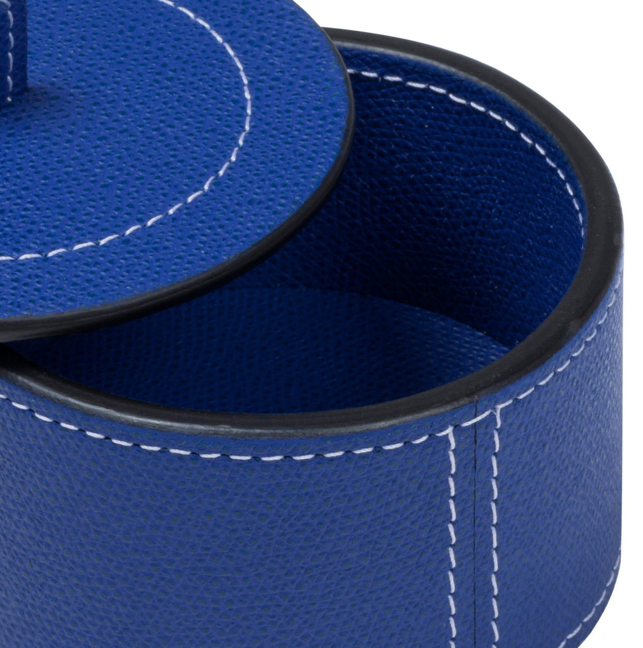 Dose aus Leder mit Deckel in blau
