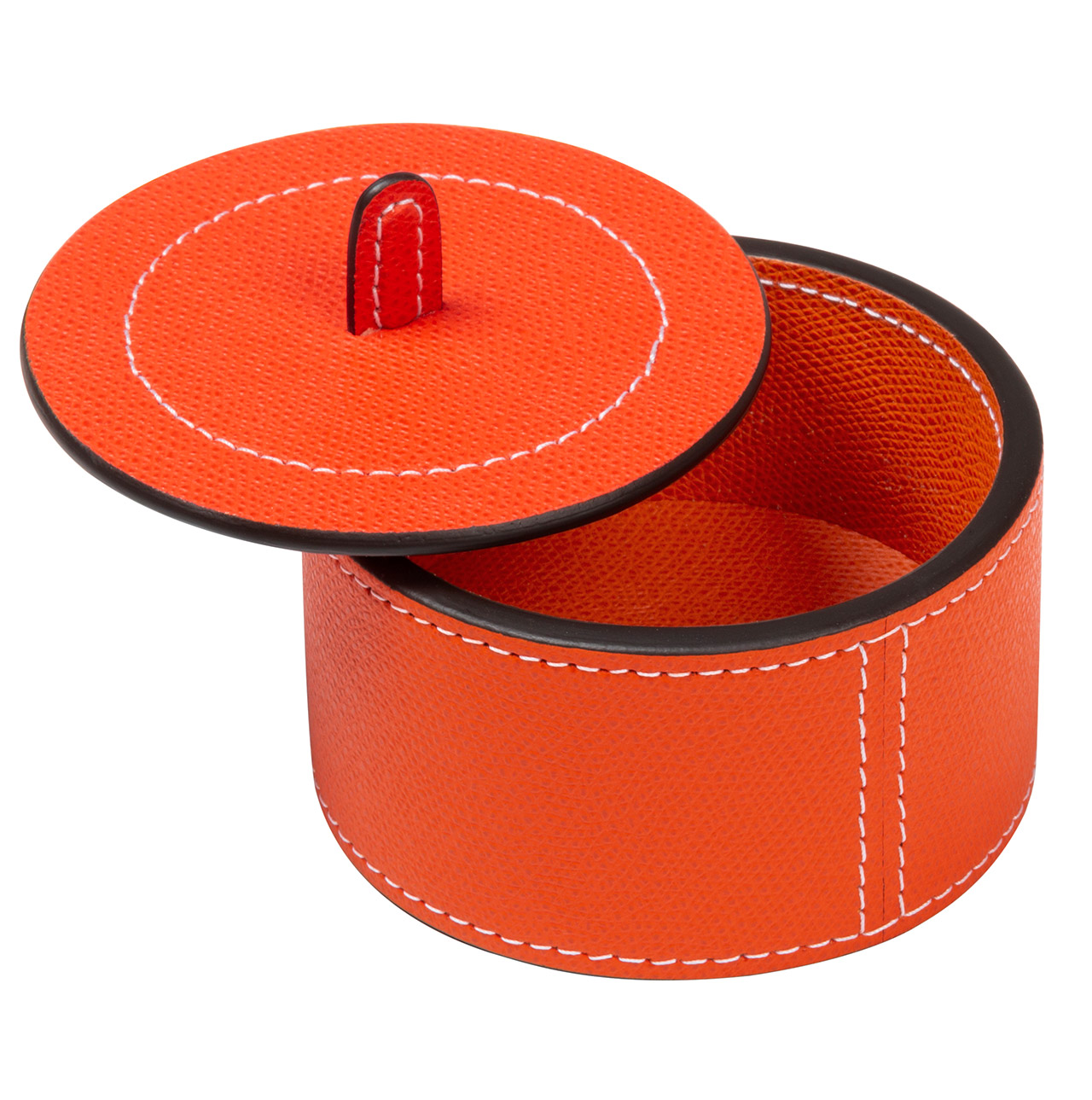 Dose aus Leder mit Deckel in orange