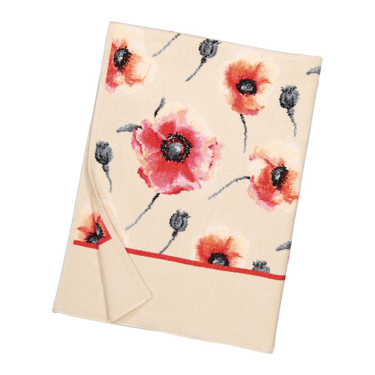 Poppy pattern, Blumendesign, Beiger Handtuch, Handtuchdecke, Rote Blume Motiv, 