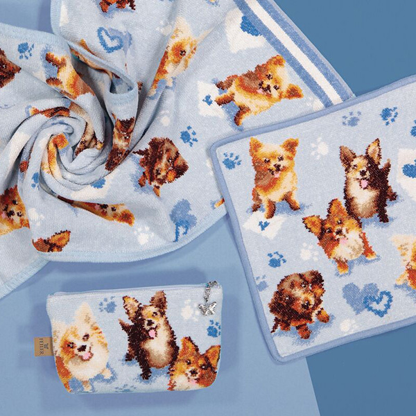 dog print, towel set, soft fleece, blue, patterned, 
