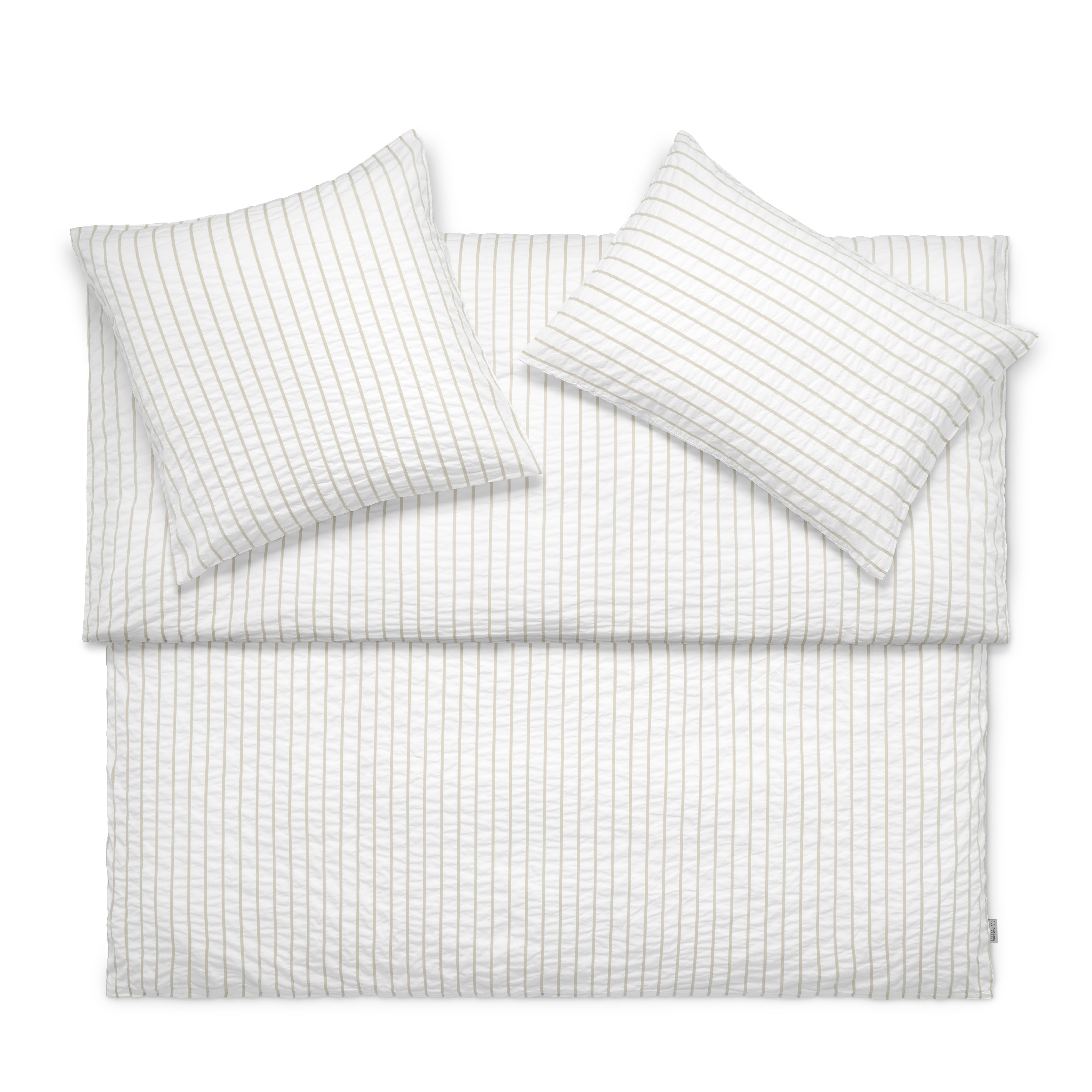 Bettwäsche, Bettbezug, Kissenbezüge, Streifen, Weiß/Beige, 