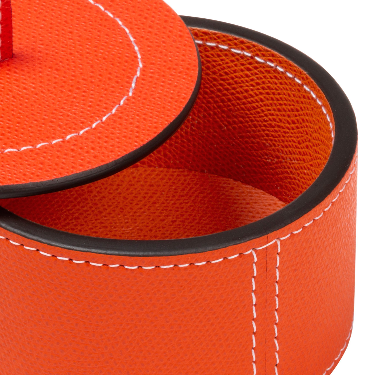 Dose aus Leder mit Deckel in orange