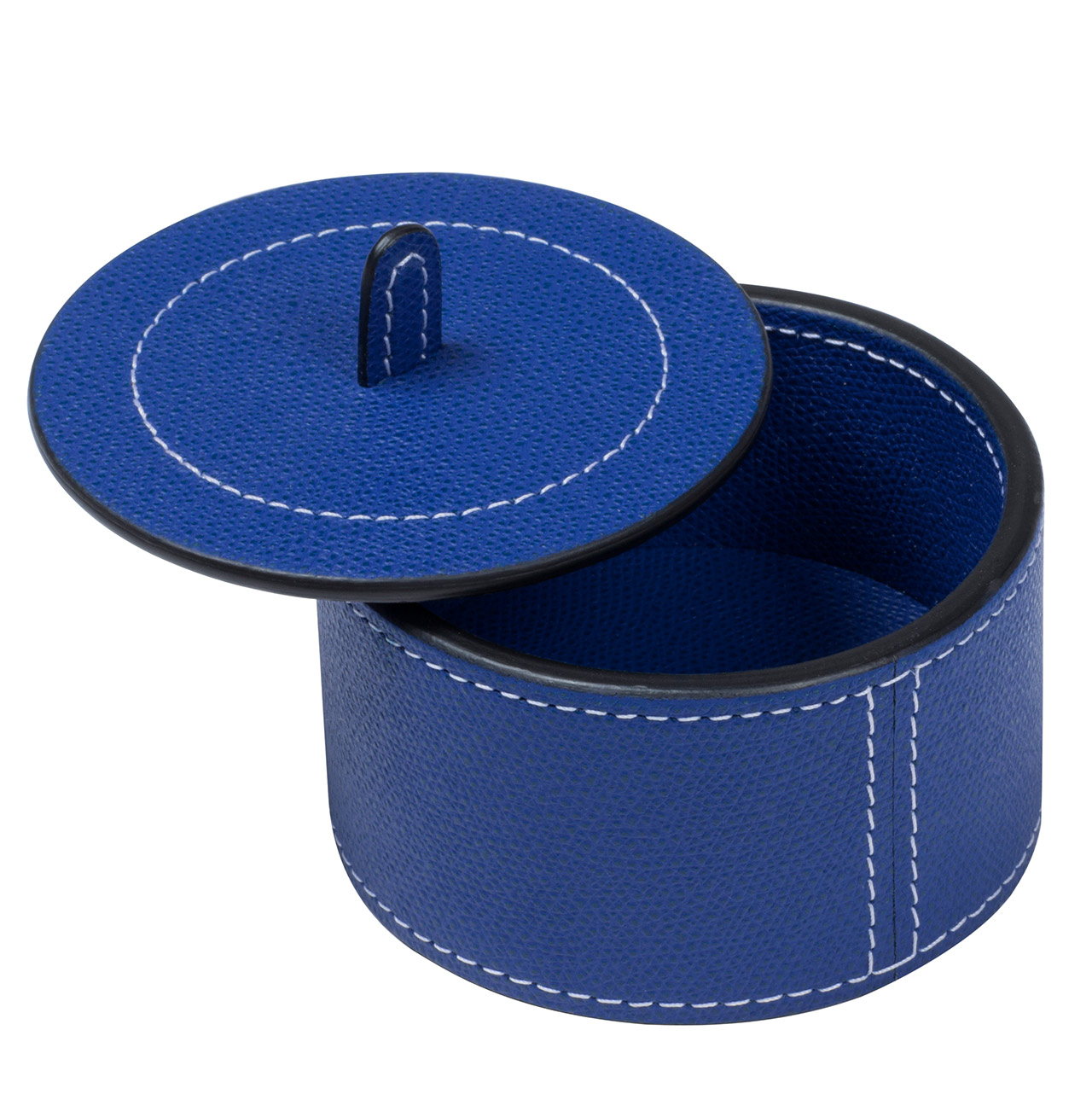 Dose aus Leder mit Deckel in blau