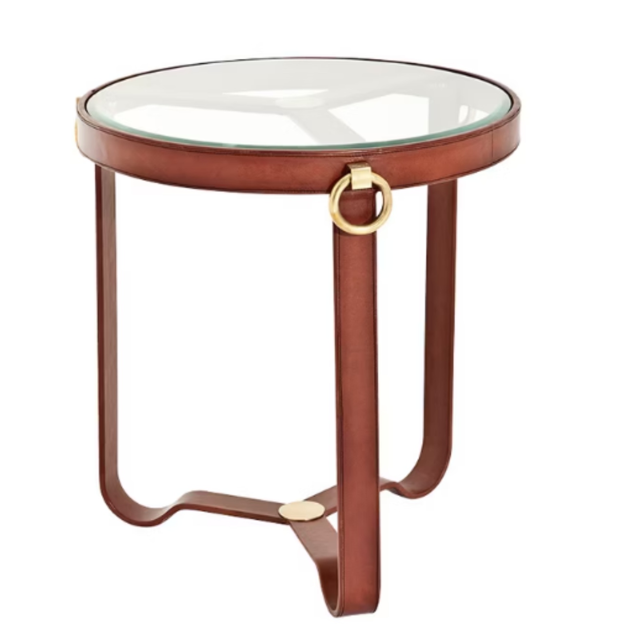Beistelltisch, Glasplatte, Holz, Ringelement, Goldfarben, 