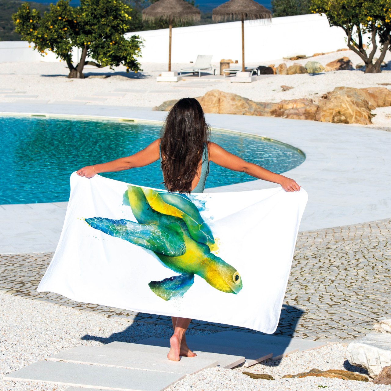 strandtuch, tuch mit print, meerestier print, tuch, figurativprint, 