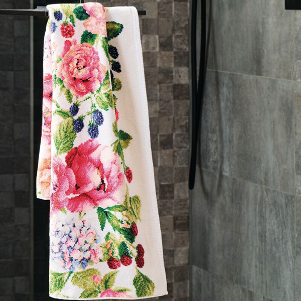 handtuch, badezimmertuch, floral, rosenmuster, baumwolltuch, 