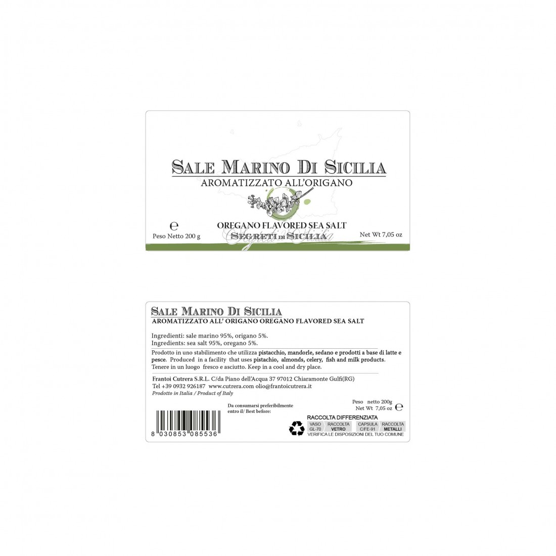 Produktlabel Sale con Origano - Meersalz mit Oregano von Cutrera aus Sizilien Italien Produktlabel Sale con Origano - Meersalz mit Oregano von Cutrera aus Sizilien Italien
