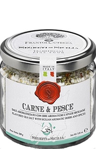 Sale Carne e Pesce - Meersalz mit Fleisch und Fisch Gewürzen von Cutrera aus Sizilien Italien Glas Sale Carne e Pesce - Meersalz mit Fleisch und Fisch Gewürzen von Cutrera aus Sizilien Italien