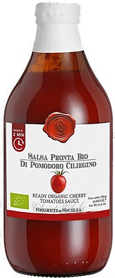 Salsa Pronta di Pomodori Cilegiolo Bio Kirschtomatensoße von Cutrera aus Sizilien Italien Flasche Salsa Pronta di Pomodori Cilegiolo Bio Kirschtomatensoße von Cutrera aus Sizilien Italien