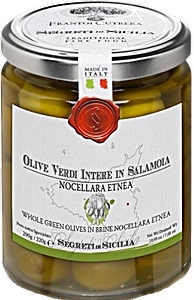 Olive Verdi Nocellara - grüne Nocellara-Oliven in Salzlake Olive Verdi Nocellara - grüne Nocellara-Oliven in Salzlake