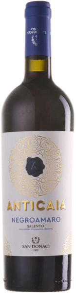 Flasche des Anticaia Negroamaro Rotwein von Cantina San Donaci aus Apulien Italien