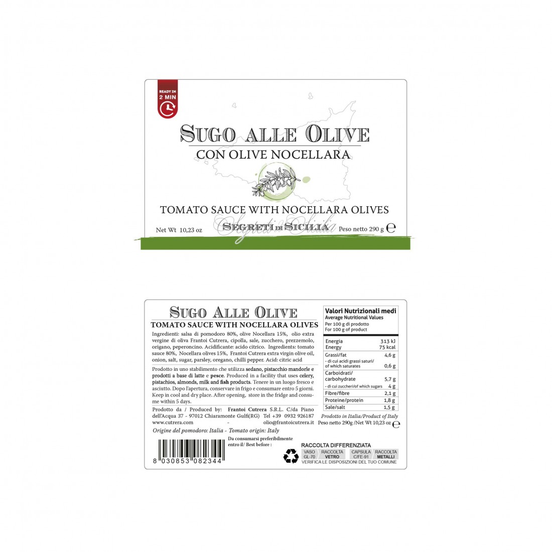 Produktlabel_des_Cutrera_Sugo_alla_olive_Nocellara_Sizilien_Italien