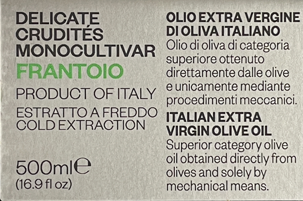 Rückenetikett_Frantoio_Franci_Delicate_Monocultivar_Olivenoel_Toskana_Italien Rückenetikett_Frantoio_Franci_Delicate_Monocultivar_Olivenoel_Toskana_Italien