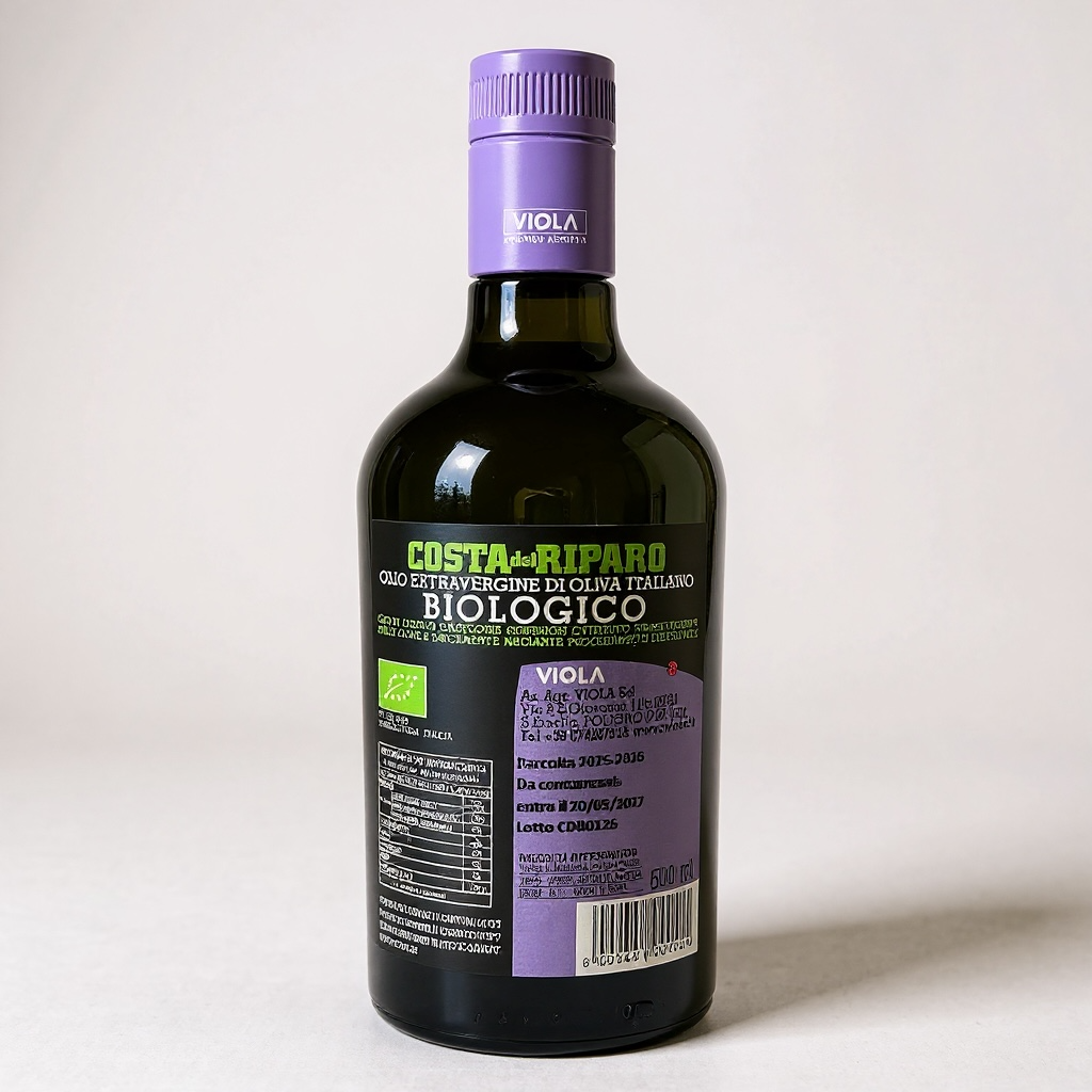 Rückenentikett Costa del Riparo Olivenöl Extra Vergine von Viola aus Umbrien, handgepflückt, aromatisch und frisch, Premium-Olivenöl für Pasta, Risotto und Salate