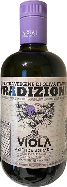 Flaschenansicht_Tradizione Olivenöl Extra Vergine von Viola aus Umbrien, handgepflückt, aromatisch und frisch, Premium-Olivenöl für Pasta, Risotto und Salate