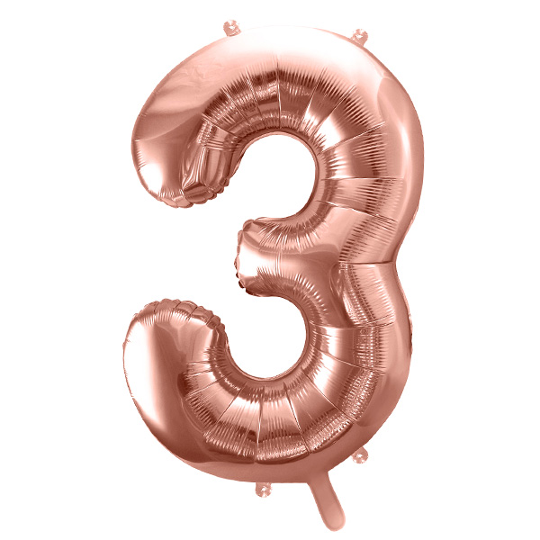 XXL Zahlenballon "3" zum 3. Geburtstag in rosègold, 86cm hoch