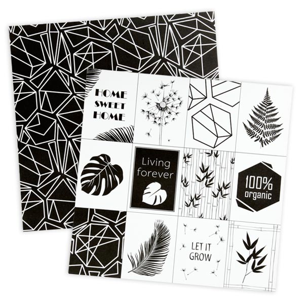 5 Blatt Design-Papier in Schwarz-Weiß, 30,5cm x 30,5cm