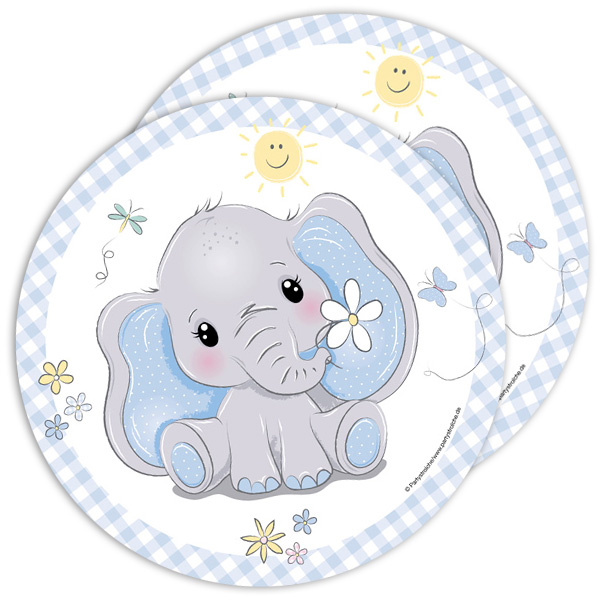 Baby Boy Blauer Elefant Basic Tischdekoset, 8 Gäste, 54-tlg.