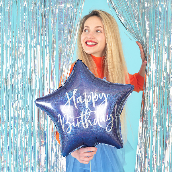 Folienballon "Happy Birthday" als Stern in dunkelblau, 40cm