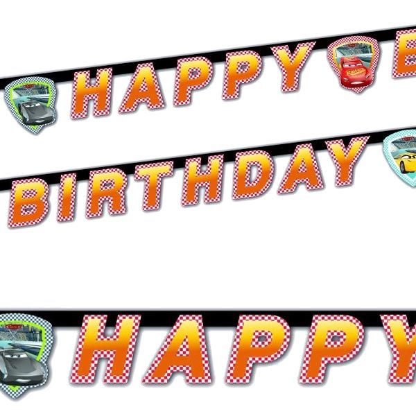 Cars 3 Happy Birthday Schriftzug, Buchstabenkette aus Pappe, 2 m