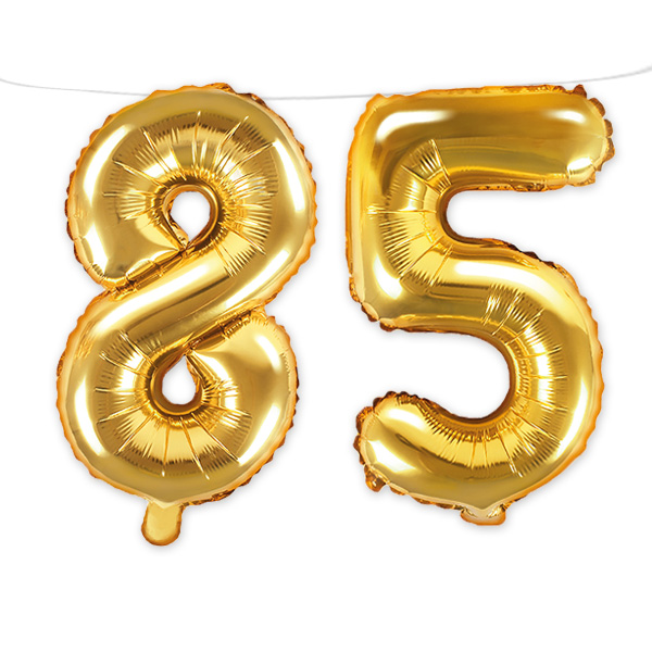 85. Geburtstag, Zahlenballon Set 8 & 5 in gold, 35cm hoch