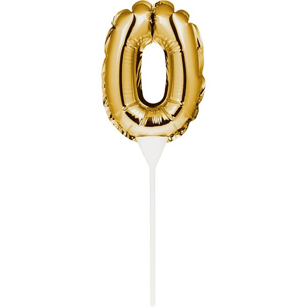 Kuchenpicker Folienballon Gold Zahl 0