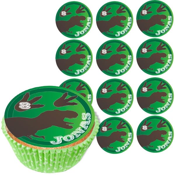 Personalisierte Muffinaufleger, 12 Stück, Dino, d= 5cm