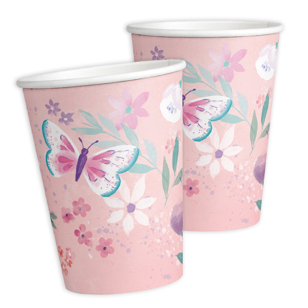 8 Pappbecher, Butterfly, 250ml