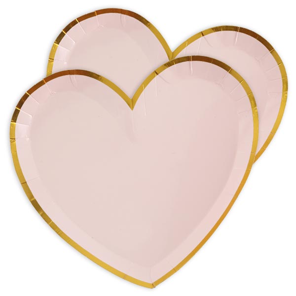 Herzförmige Pappteller im 10er Pack, rosa, 22,5cm x 20cm