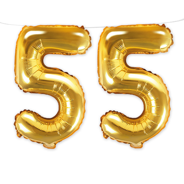 55. Geburtstag, Zahlenballon Set 2 x 5 in gold, 35cm hoch